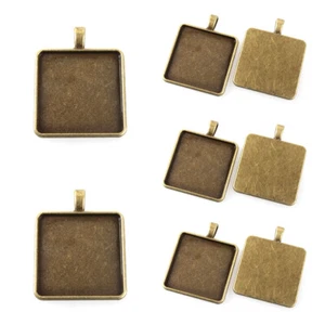 10pcs 30mm Square Tray Pendant Cabochon Bezel Alloy Settings Antique Bronze - Picture 1 of 3
