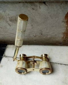 Binocular Brass Opera Glasses Mother of Pearl & Handle Brass Fittings France - Picture 1 of 5