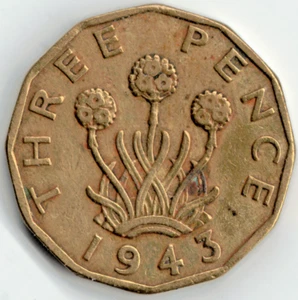 1943 THREE PENCE FROM THE UK  ~ YOU GRADE IT ~ PLEASE SEE THE SCAN  stk t1 - Picture 1 of 4