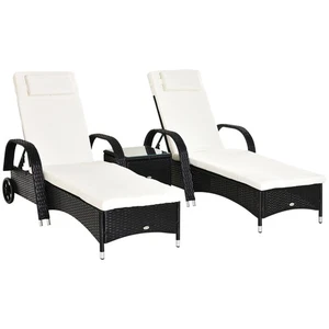 Outsunny 3 PCS Rattan Lounger Recliner Bed Garden Furniture Set w/ Side Table - Picture 1 of 11