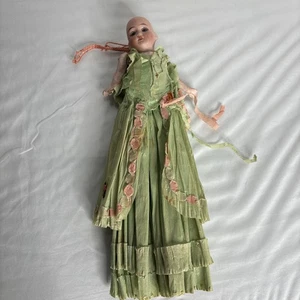 Heubach Antik 18001900er Deutsche Biskuit Kopf Puppe Holz Körper 8" groß Krepp Kleid - Bild 1 von 8