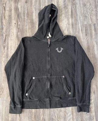 True Religion Logo Y2K Vintage Zip Up Hoodie Graphic Mens Size Large Black - Image 1 of 4
