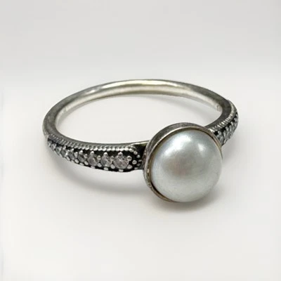 Auténtico Anillo Pandora Plata Esterlina ELEGANTE PERLA BELLEZA Talla 8 191018P Retirado Foto 1 de 4