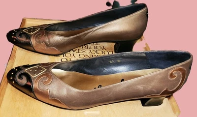 Zapatos Margaret Jerrold Años 80 Metálicos Cobre Bronce Marrón Retro Tacón Bajo EE. UU. 8,5 AA Foto 1 de 4