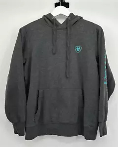 Ariat Womens Embroidered Logo Hoodie Sweatshirt Gray Blue Size Medium Cowgirl - Picture 1 of 5