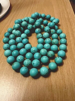 Collar llamativo vintage de cuentas turquesa natural 118,3 grm 10,5 mm Foto 1 de 4