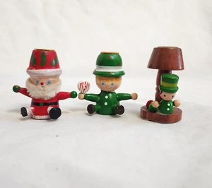 Candelabros cónicos de madera vintage de Papá Noel elfo caramelo árbol de Navidad COMO ESTÁ - Imagen 1 de 22