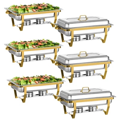2/4/6/8 9QT Chafing Dish Buffet Set Stainless Steel Full Size Chafer GOLD party - Image 1 of 4