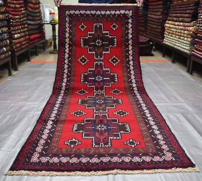 Vintage Afghan Persian Baluchi Runner Rug 3x7 Hand Knotted Oriental Wool Carpet - Image 1 of 4