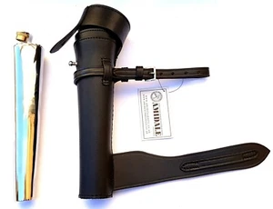 SADDLE HIP FLASK STAINLESS STEEL BATON FLASK WITH LEATHER CASE FOX HUNTING BNWT - Picture 1 of 5