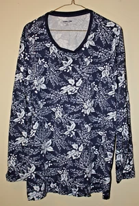 Lands' End Gr. 2X Bluse Oberteil Langarm Relaxed Fit Hemd geblümt blau - Bild 1 von 4