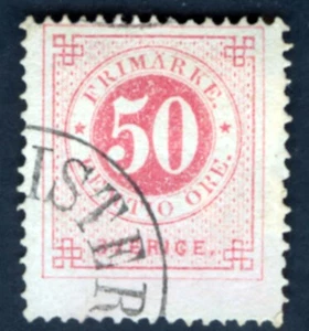 Sweden Scott 26 50 Öre Rose Used, 1872-1877 perf 14 - Picture 1 of 2