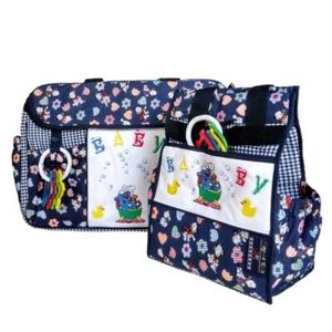 Vintage EK Embroidered Baby Bottle 7 piece Large & Small Diaper Bag with Rattles - Picture 1 of 15