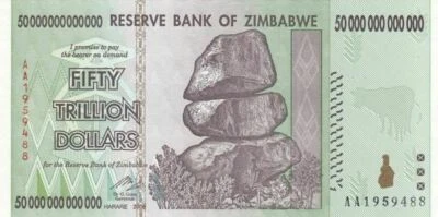 Zimbabwe 2008 50 TRILLION DOLLARS BANKNOTE, AA P-90 New UNC 100 TRILLION SERIES - Image 1 of 2