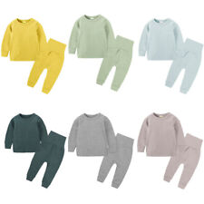 Kids Baby Todder Plain Cotton T-shirt &Pants Pajama Set Pyjamas Pjs Sleepwear