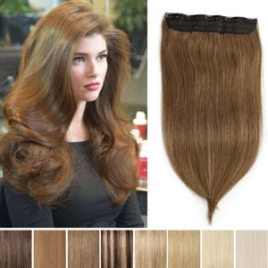 Thick Remy One Piece Clip In 100% Human Hair Extensions Full Head Brown Blonde A - Picture 1 of 53