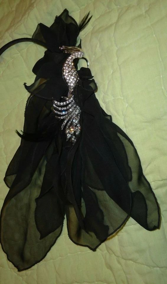 KIRKS FOLLY*Negro*Cinta para la cabeza*Facinator*Vintage*Pavo real con estrás*Plumas*Cizalla Foto 1 de 4