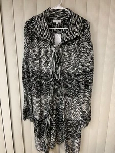 NWT New Direction Fringed Women’s Long Sweater, Size L, Black/ White, - Picture 1 of 11