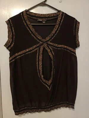 Tsubi black silk top with gold in size M - image 1 of 2