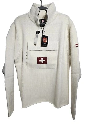 Rare Victorinox Swiss Army Cross Wool Front Pocket Men's XL Cream Sweater ☆ New - Image 1 of 4