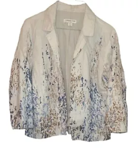 COLDWATER CREEK Women 4/6 Petite 100% Linen Open Front Blazer Jacket 3/4 Sleeve - Picture 1 of 7