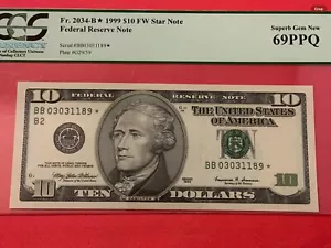 Fr. 2034-B* 1999 $10 FW STAR FEDERAL RESERVE NOTE T9MPPQ !!!!! - Picture 1 of 2