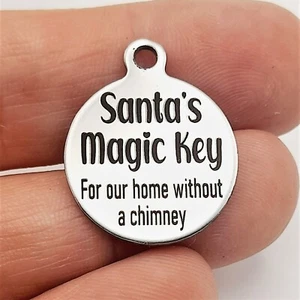 Santa´s Magic Key charm, For our home without a chimney pendant, craft supplies - Picture 1 of 4