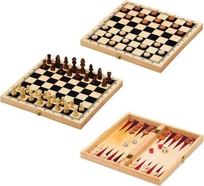 Toyrific Board Games Chess Draughts and Backgammon Game Board 3-in-1 - Image 1 of 4