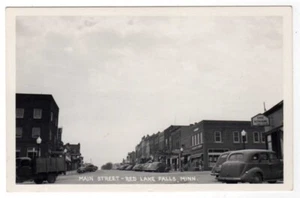 RED LAKE FALLS MN MAIN STREET CARS RPPC POSTCARD CIRCA 1940'S - Picture 1 of 2