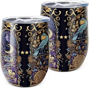 Vaso de vino Witch Gothic de 12 OZ con tapa taza de café de doble pared de acero inoxidable - Imagen 1 de 9