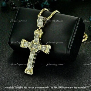 2Ct Round Cut Lab Created Diamond Women's Cross Pendant 14K Yellow Gold Plated - Picture 1 of 3