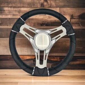 Verona Boat Steering Wheel Brushed Aluminum Spokes Urethane Rim KEYED or SPLINED - Picture 1 of 23