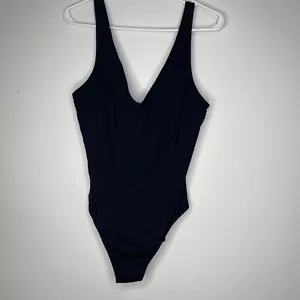 Athleta One Piece Swimsuit Sz L Black V Neck Padded Bra Swim Bathing Suit - Picture 1 of 8