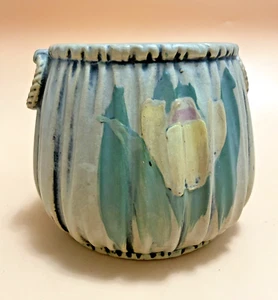 Vaso drappeggio tulipano Weller Pottery Louella - manici ad anello - Rudolph Lorber 1910 - Foto 1 di 19