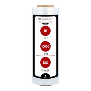 Cast Hand Stretch Wrap 18" x 1000' x 120 Gauge Clear Shrink Film 4 Rolls - Picture 1 of 8