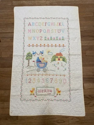 Manta bebé punto de cruz de colección alfabeto amarillo edredón Foto 1 de 4