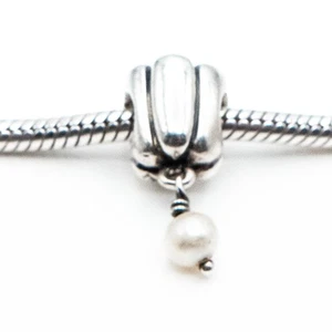 PANDORA Retired Hanging Pearl Dangle Charm With Lavender Zirconia - Picture 1 of 7