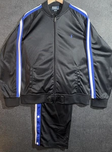 Polo Ralph Lauren Track Suit Men’s L Black Blue White Stripe Jacket Pants Set - Picture 1 of 15
