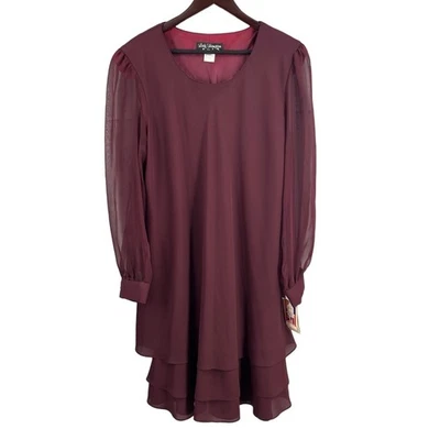 Vestido De Colección Dama Hampton Nites Vino Gasa En Niveles Mangas Transparentes Talla 22 Hecho en EE. UU. Nuevo Foto 1 de 4