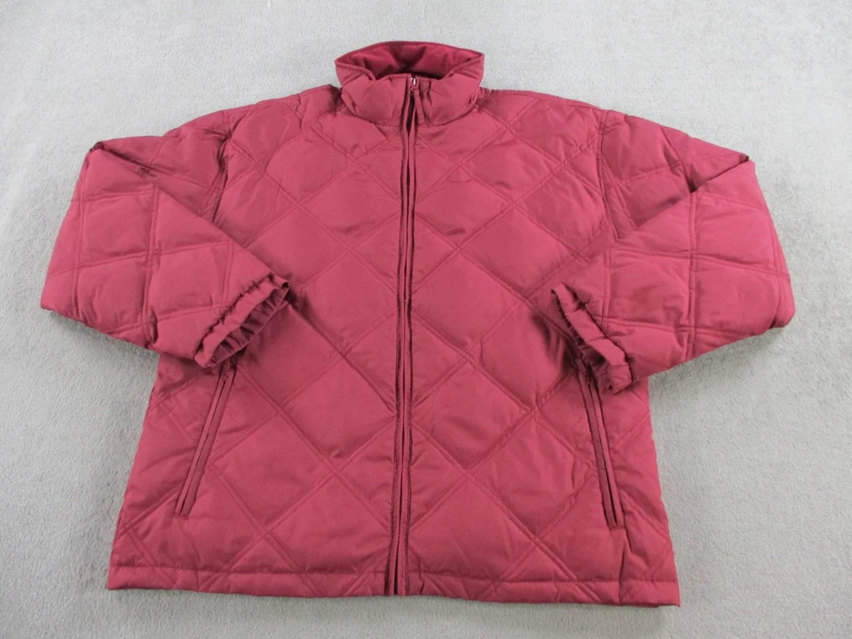 Cabelas Outdoor Jacket Womens Large Red Quilted Goose Down Puffer Winter Coat - Image 1 of 4