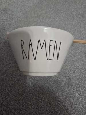 Rae Dunn RAMEN Noodle Bowl with Chopsticks Set Asian Take Out White Black NEW - Image 1 of 3