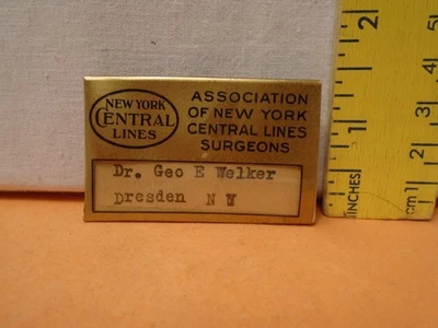 Insignia con nombre RR de New York Central Lines de 1940, Asociación de Cirujanos, RARA, EX Foto 1 de 3