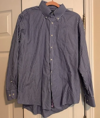 Camisa social Nordstrom masculina azul loja 16 1/2 - 33 algodão xadrez Gingham preppy - Imagem 1 de 4