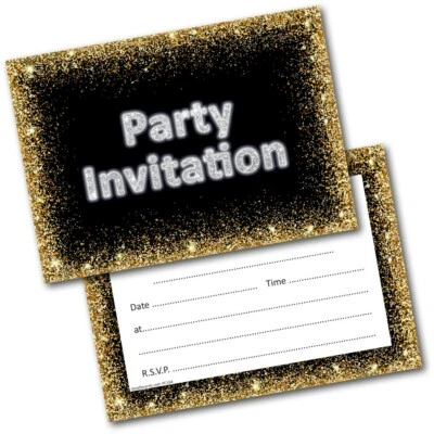 Doodlecards Pack of 20 Birthday Invites Black Gold Silver Party Invitations