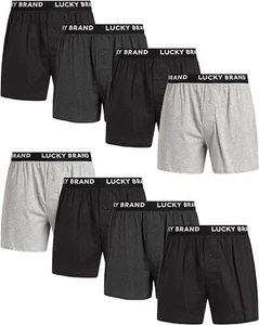 Lucky Brand Knit Boxer Shorts Cotton Assorted Black/Gray Color Underwear 8 Pack - Picture 1 of 9