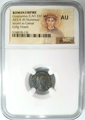 Constantius II Roman Empire BI Nummus AE3/4 NGC AU Ancient Epfig Hoard Pedigree - Image 1 of 4
