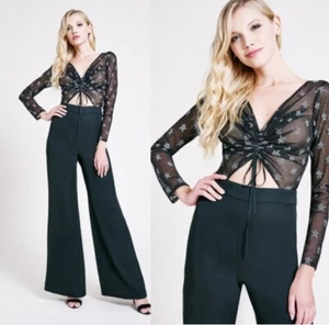 NWT SHO BY TADASHI SHOJI KARLIE METALLIC STAR TIE-FRONT JUMPSUIT Black Size 00 - Picture 1 of 2