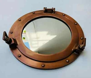 15 inch Copper Porthole Mirror~Nautical Maritime Wall Decor~Ship Cabin Window - Picture 1 of 4