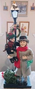 Holiday Creations Animated Tiny Tim & Scrooge Lamp Post Scene 36" Tall VTG W Box - Picture 1 of 24