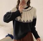 Womens Fashion Winter Round Collar Long Sleeve Color Matching Kniting Sweaters